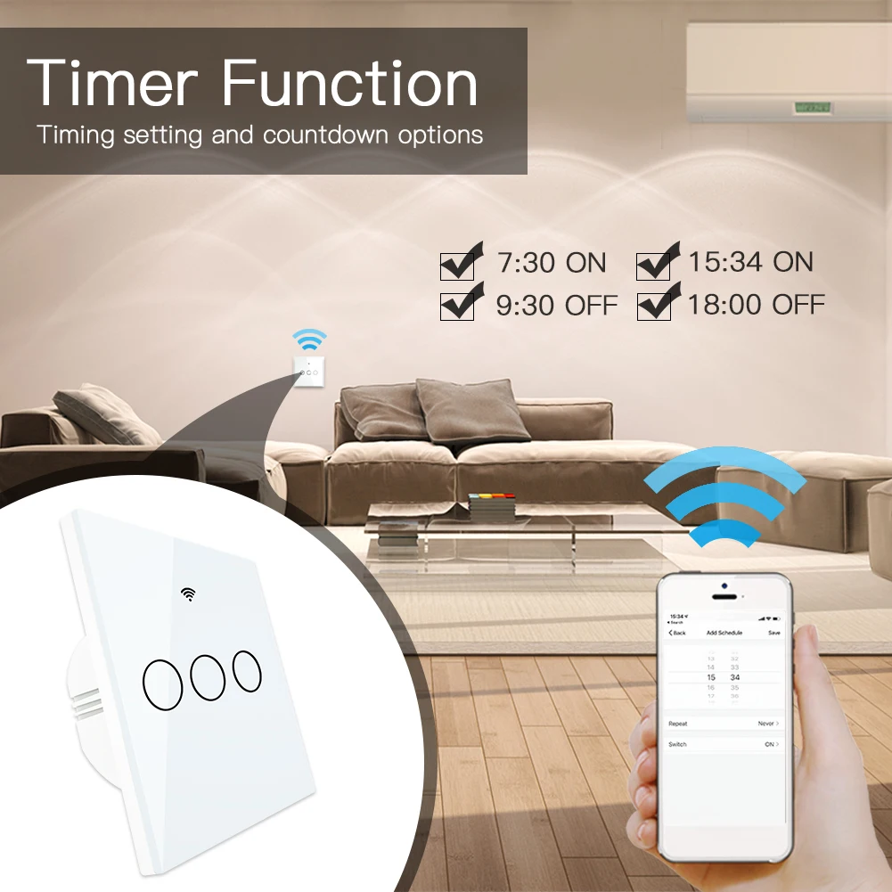 ЕС Стандартный Three Gang 86 Тип Интеллектуальный переключатель Wi-Fi с RF433 Функция Alexa или Google Home голосовое Управление