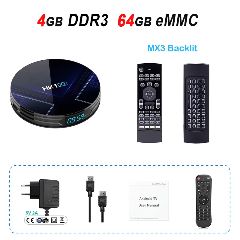 4GB 64GB MX3 HK1 X3 Android 9,0 ТВ приставка Amlogic S905X3 Смарт ТВ приставка 4 ГБ DDR3 32 Гб 64 Гб 128 ГБ 2,4G 5G WiFi Bluetooth 4K медиаплеер - Цвет: 4GB 64GB MX3