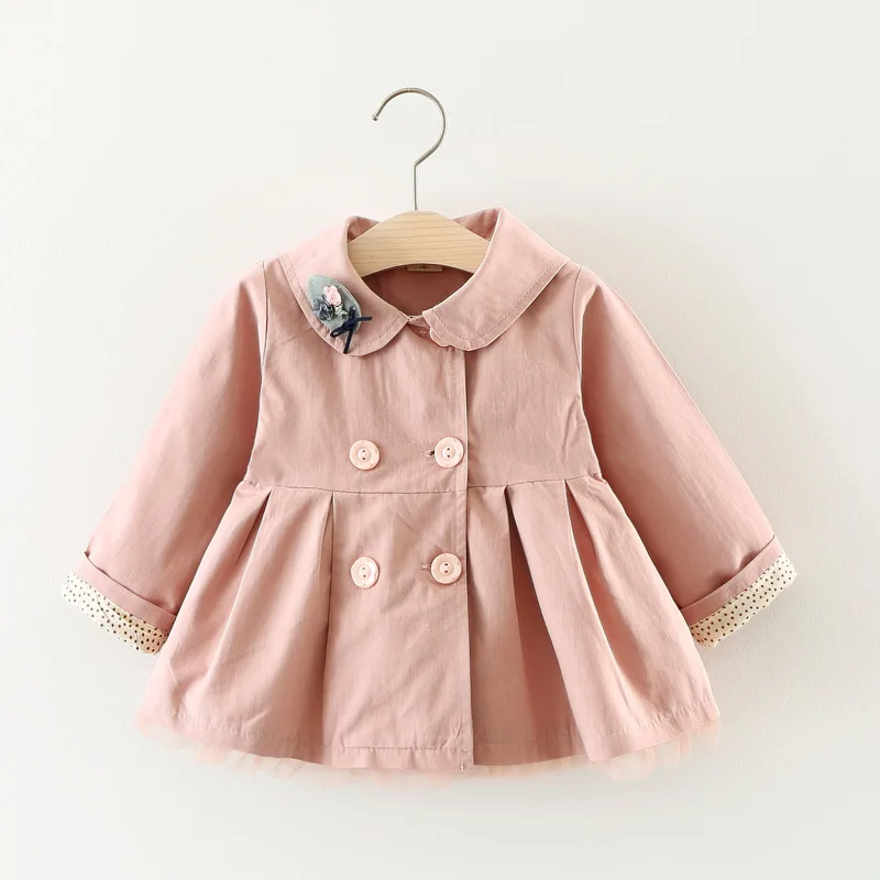 

2019 New Spring Autumn Baby Girls Embroidered Lapel Coat Windbreaker Solid Cute Flower Lace Coat Kids Outerwear Outfits