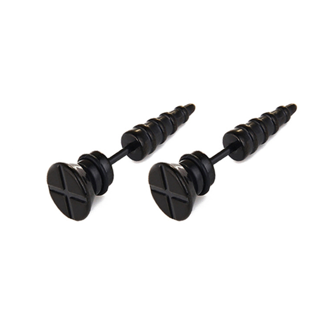 pair Punk Black-color Multiple Styles Stainless Steel Stud Earrings For Men and Women Street Pop Hip Hop Gothic Ear Jewelry