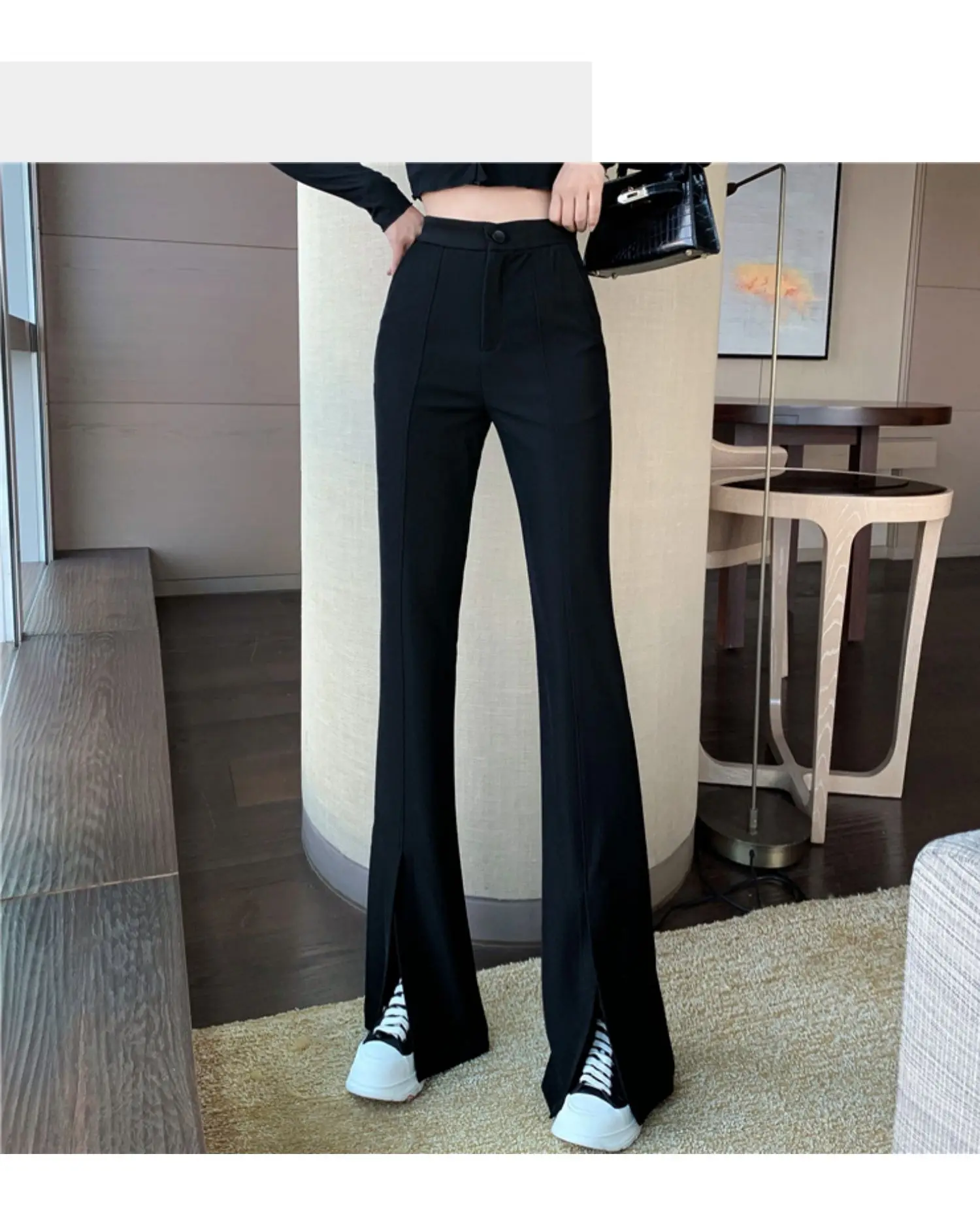 High Waist Pants Women Trousers Casual Office Lady Front Slit Elastic Waist Pencil Trousers Sexy Ladies Skinny Pants Workwear champion sweatpants