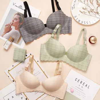 

Sexy deep U-cup women's bra push-up underwear women's seamless plaid non-wire bra comfortable gather girly underwear