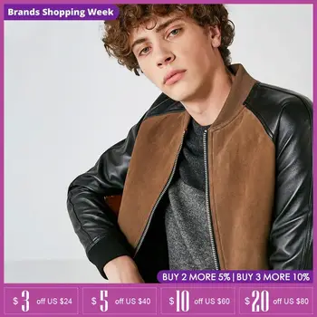

SELECTED Mens Autumn & Winter Sheepskin Spliced Baseball Collar Leather Jacket |418410509