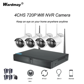 

Wardmay Outdoor Wireless Surveillance Camera CCTV System HD 720P 4CH NVR Set Video Record 1MP IR CUT Wifi Home Security Kit