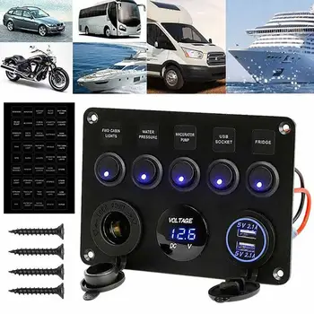 

Waterproof Marine Boat LED 5 Rocker Switch USB Voltmeter Power Outlet Panel Automobile Electric Accessories