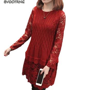

new lace tops spring autumn mosaic knitt pullover coat female o neck Long sleeve sweater loose fashion women bottom shirt