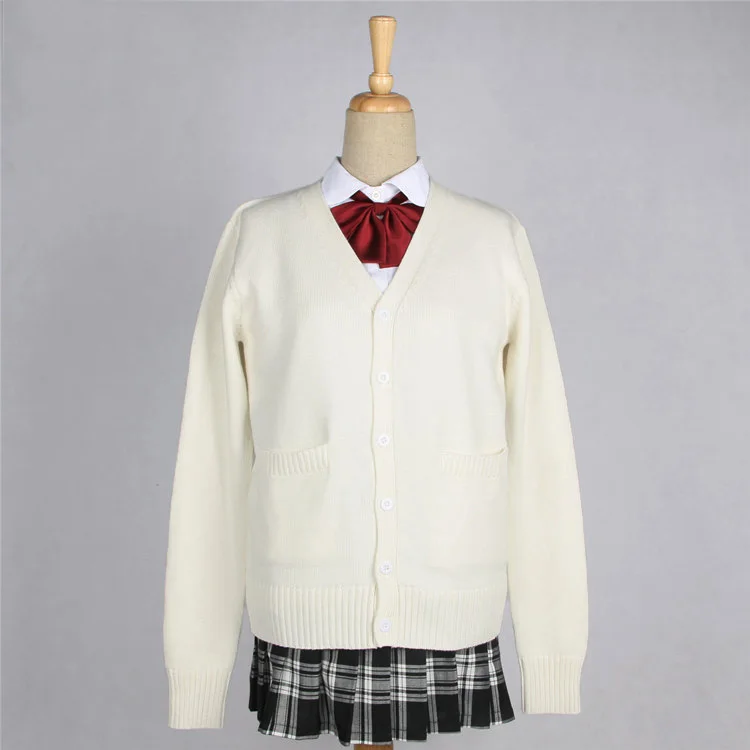 School JK Uniform Sweater Coat Anime Cosplay Costumes Cardigan Outerwear Sweater 10 Colors Long-sleeved Knitting Coat For Girls - Цвет: Beige