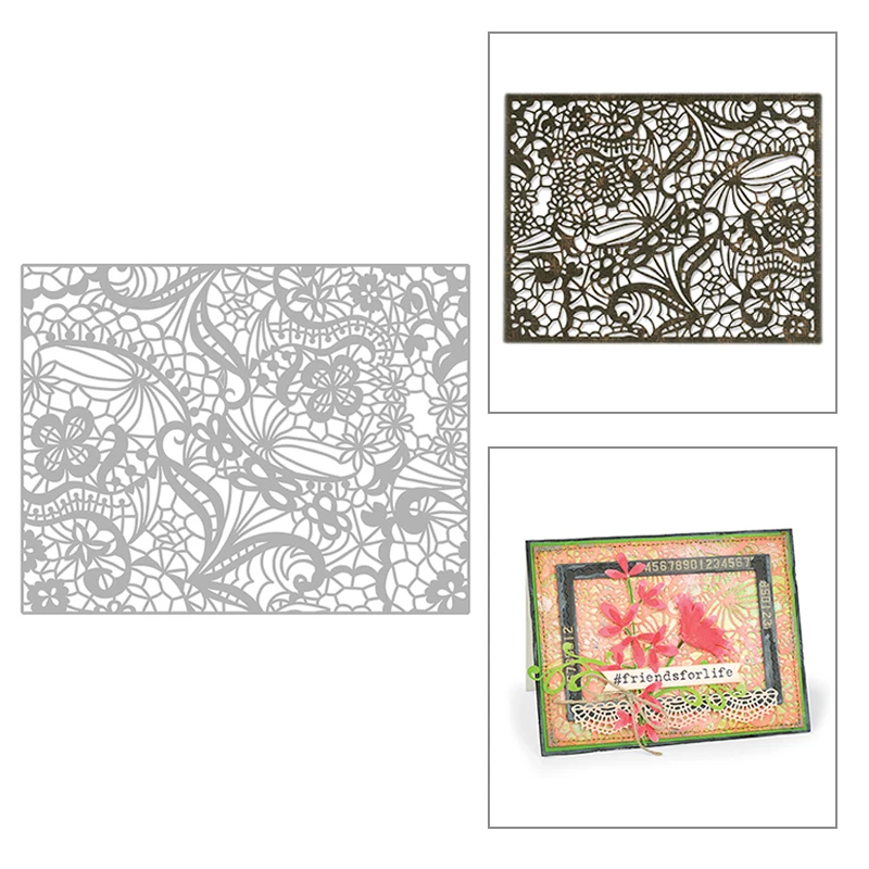 

2020 New Hot Lace Metal Cutting Dies Rectangle Background Scrapbooking Flower and Stencils For 3D Foil Die Cut Crafts No Stamp