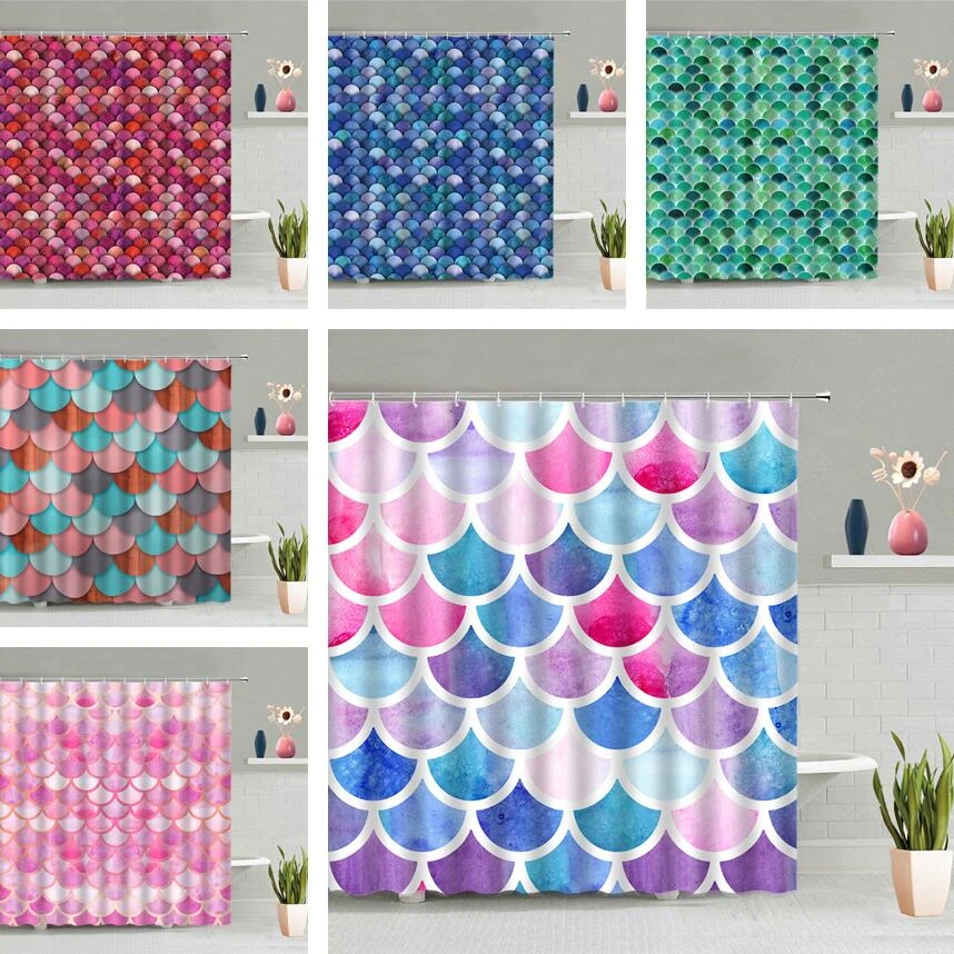 Colorful Fish Scales Seamless Texture Shower Curtain Magic Mermaid Tail