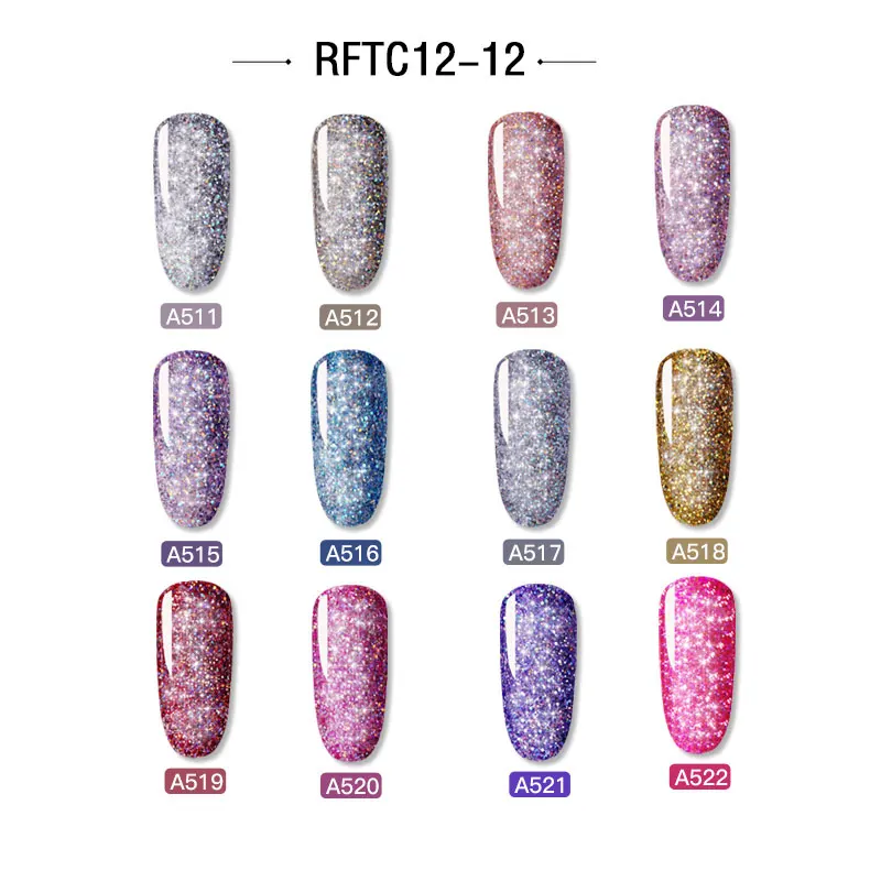 RFTC12-12 Розалинд набор гель-лаков для ногтей 12 шт./компл. Радуга блестящий гель маникюрный набор блеск акриловый Фрезер для ногтей cо шлифовальными комплект Лаки все для маникюра - Цвет: RFTC12-12