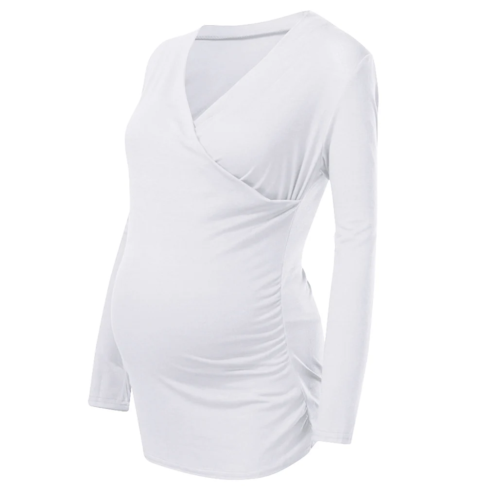 Women Nursing Tops Autumn Long Sleeve Maternity Clothes Casual Solid Breastfeeding Clothes ropa embarazada Mom Basic Tshirt D30