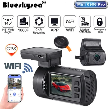 

Blueskysea Mini 0906 Pro Dual DVR WIFI Camera HD 1080P Car GPS Dash Cam WDR NT96663 Sony IMX327 Mini 0906 Upgrade Night Vision