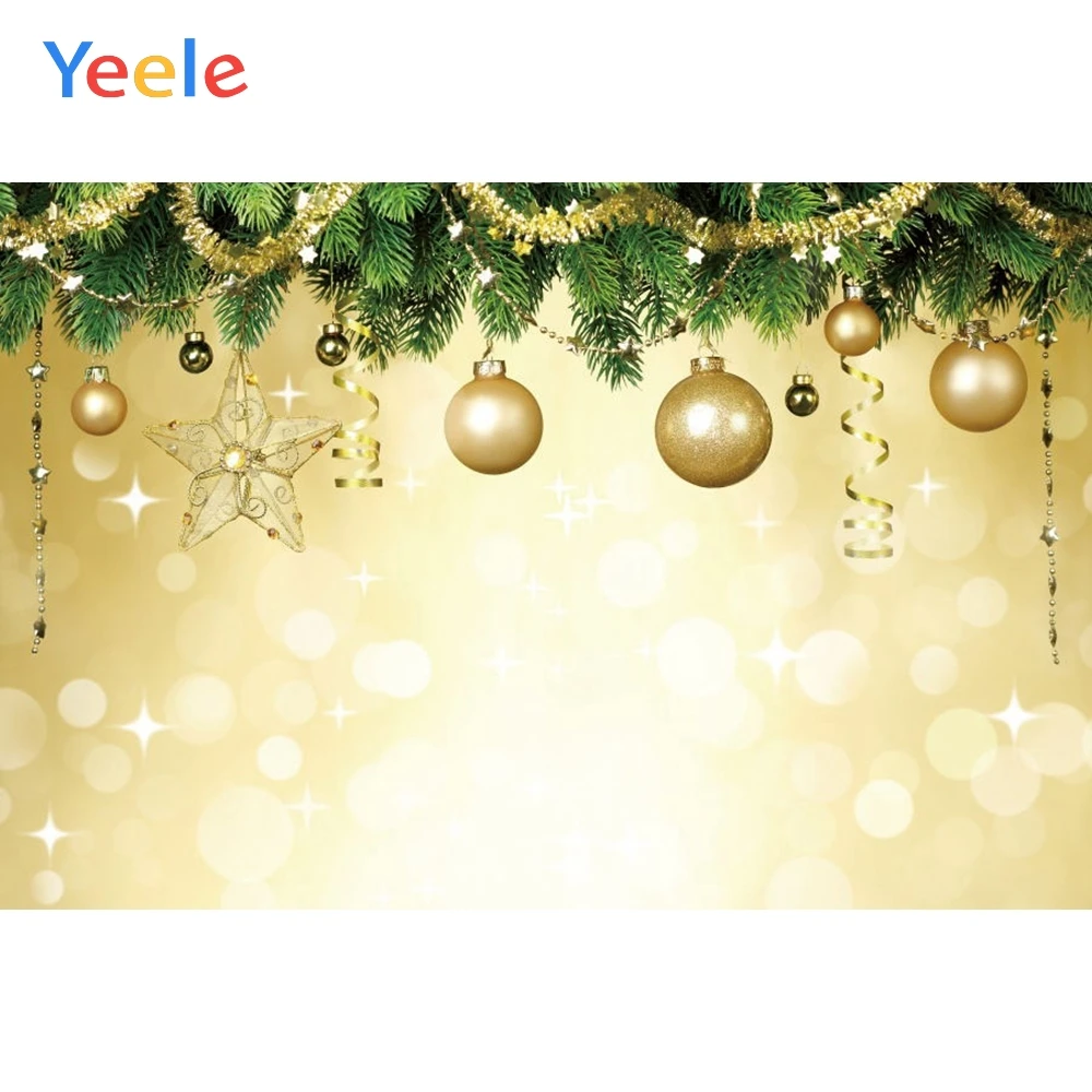 

Christmas Backdrop Golden Ball Star Snow Branch Light Bokeh Glitter Background Photography For Photo Studio Vinyl Photophone