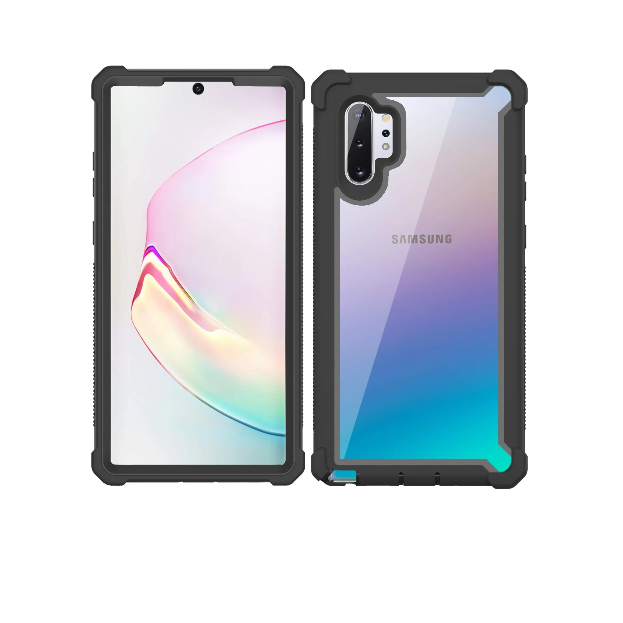 Для samsung Galaxy Note 10 9 чехол S10 S9 S8 Plus цветной 360 Защитный противоударный чехол с бесплатной защитной крышкой для экрана - Цвет: Black Black