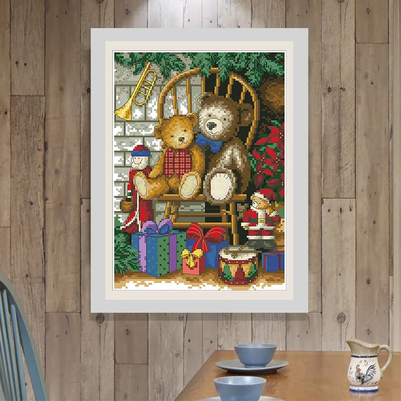 Cross Stitch Kit Counted Christmas Bear Embroidery Painting Needlework Sets 11CT 14CT Unprinted Canvas Diy Craft Home Decoration
