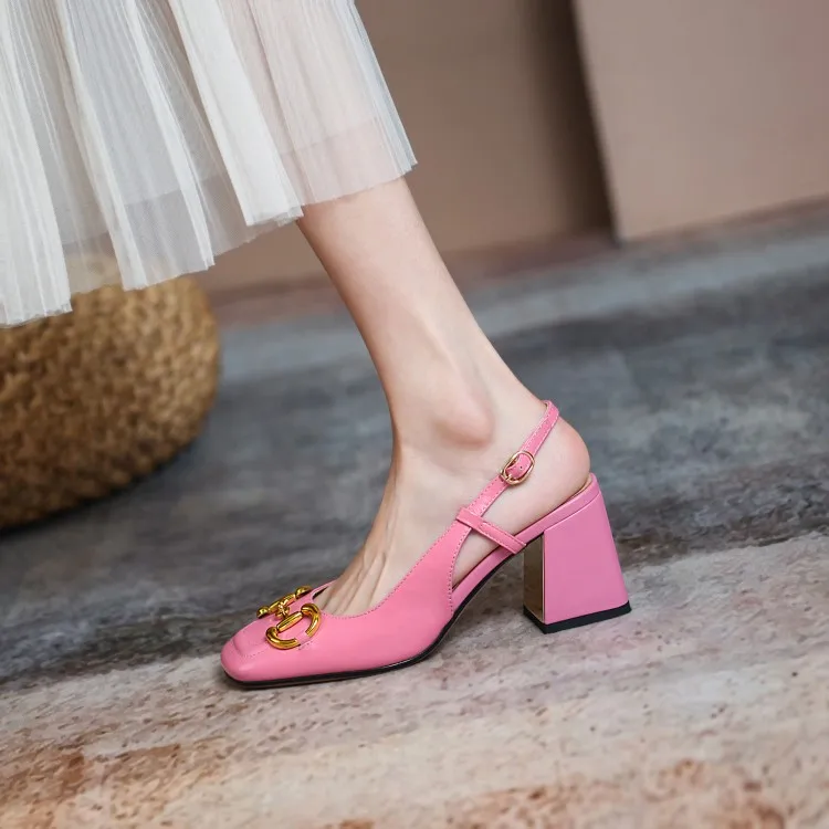 The New Summer Edition Of 2021 Women's Pure Color High-Heeled Shoes With Horseback Buckle Casual Fashion And All-Match Women's s