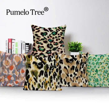 

Leopard Print Cushion Cover Farmhouse Decoration Pillows Case Linen Cushions Covers Sofa Pillow Cases Cute Cat 45*45Cm Kissen