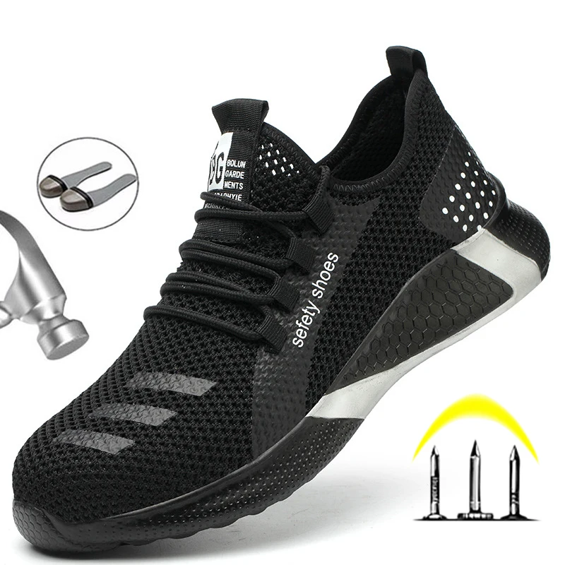 ZAPATOS DE TRABAJO transpirables con punta de acero para hombre, botas de seguridad ligeras para construcción