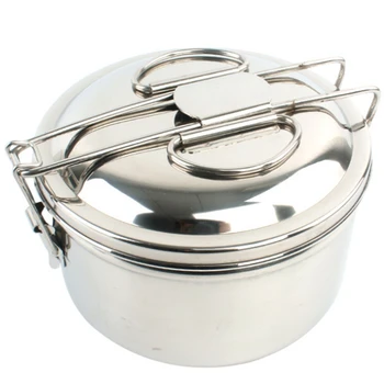 

Super sell-1Pcs Outdoor Camping Stainless Steel Portable Lunch Pot 2-Layer Combination Set Pot Camping Bbq Cooking Cookware