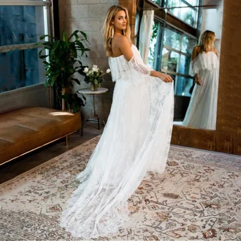 

Maternity Photography Prop Dresses Shoulderless Lace Long Floor-length Dress Bohemian Summer Beach White Party Sexy Dresses