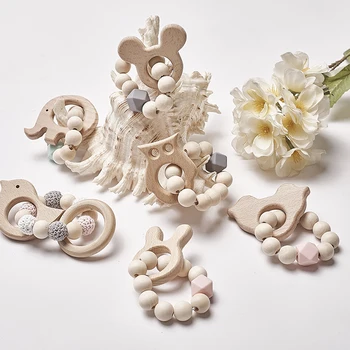 

baby teether Newborn Chewable Nursing toys Infant Teether Bracelet Chains wooden decoration Natural stop Sucking Thumb YZL021