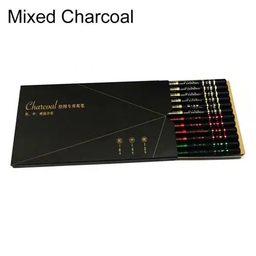Mixed Charcoal 12 шт. эскиз написать рисунок мягкий средний жесткий угольный уголь карандаш товары для рукоделия - Цвет: Mixed Charcoal