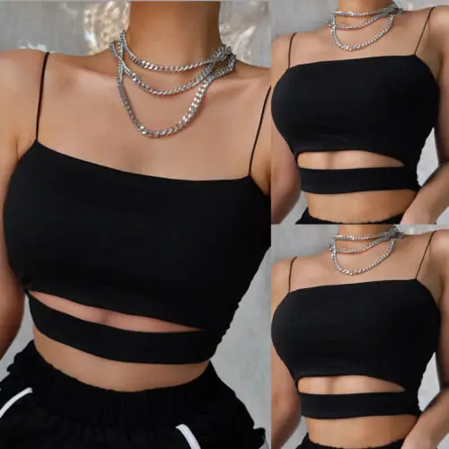 Imcute Chic Camisole Femme Slash Neck женский укороченный топ с кольцом рубашка с бретельками уличная Черная открытая Облегающая майка женская летняя