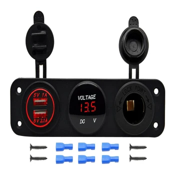 

Waterproof 12V/24V Car Cigarette Lighter Socket + Dual USB Charger + Voltmeter with 6 Pcs Insulated Terminals ＆ 4 Pcs Screws