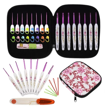

35 Pcs Flower Crochet Hooks Set Plastic Aluminum Crochet Needles Yarn Weave Knitting Needles Scissors Rulers Sewing Kit