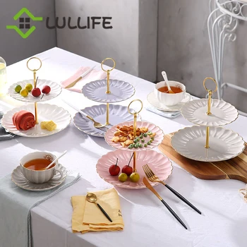 

Double-deck Ceramic Cake Holders Sweets Candy Cake Stand for Wedding Party Dessert Cake Display Holder Dessert Tray Fruit Plate
