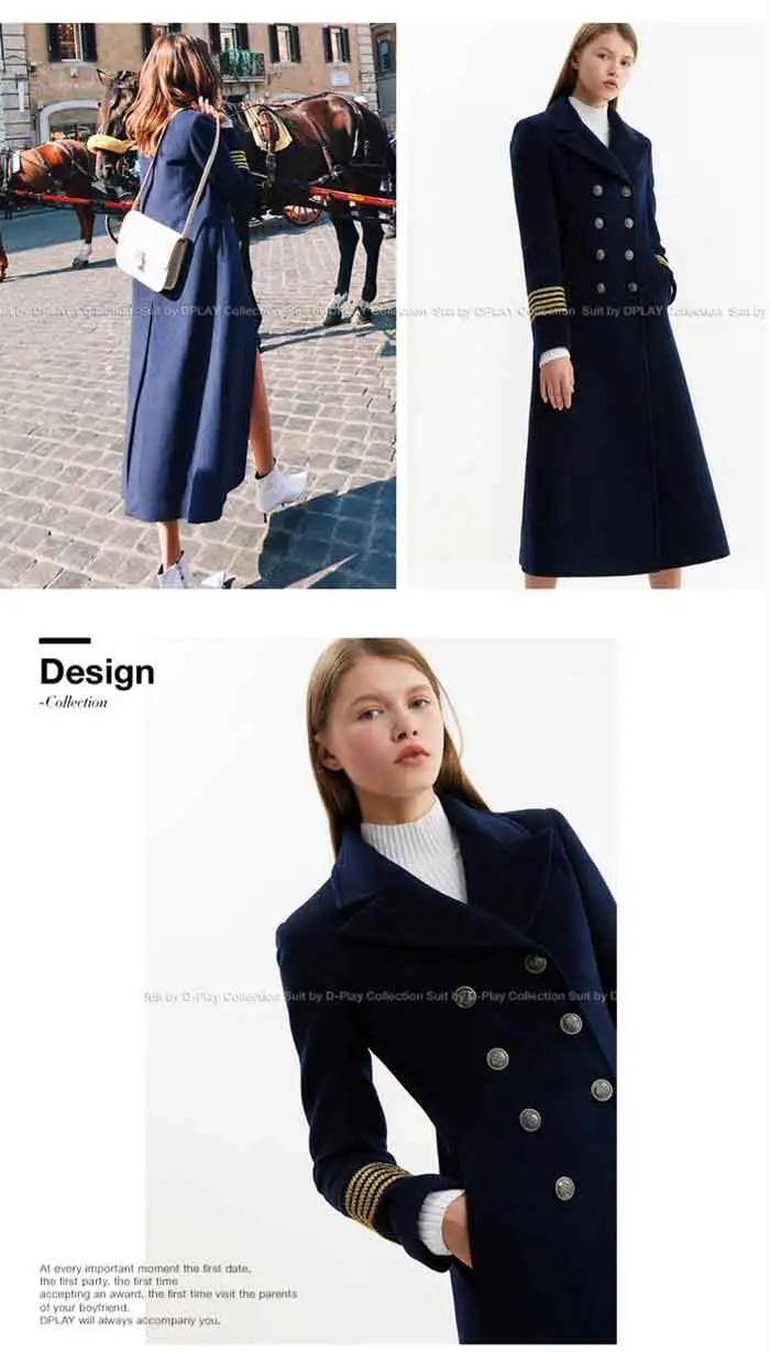 Зимние женские пальто осень и зима новое темно-синее шерстяное пальто с лацканами современное микро-тип прямое шерстяное пальто для женщин