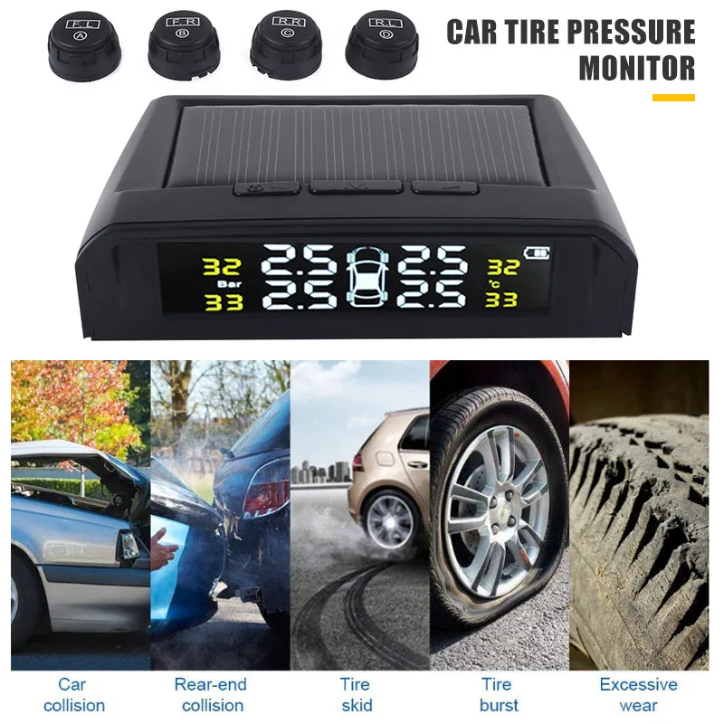 Авто TPMS система контроля давления в шинах Универсальный Автомобильный TPMS внешний датчик цифровой USB солнечной энергии Smart