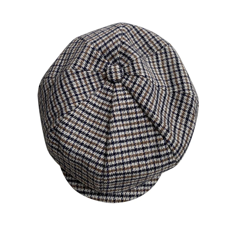 kangol beret mens 2021 New Retro Men's Plaid Newsboy Hat Autumn Winter Men's Berets Wool Blend Women England Gatsby Hat Men Driver Flat Cap BLM371 mens winter beret