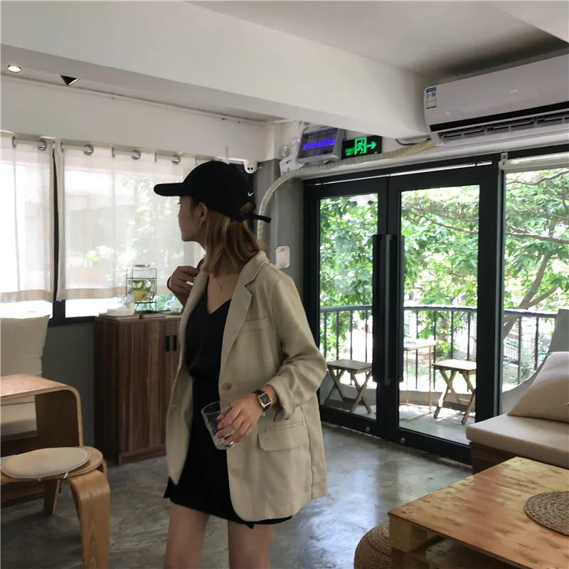 

Photo Shoot 2019 Korean-style New Style CHIC Solid Color Casual Versatile Fold-down Collar Long Sleeve Suit Jacket Women's