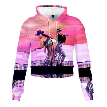 

LIZZO New Women Hoodies Crop Top Character Long Sleeve Ladies Hooded Pullover Summer Autumn Fashion Girl Sweatshirts Clothing