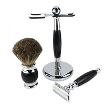 Мужской триммер с подставкой, бритва для путешествий и дома, набор для бритья, портативный, цинковый сплав, моющийся, винтажная ручная щетка для бороды, безопасная, двусторонняя