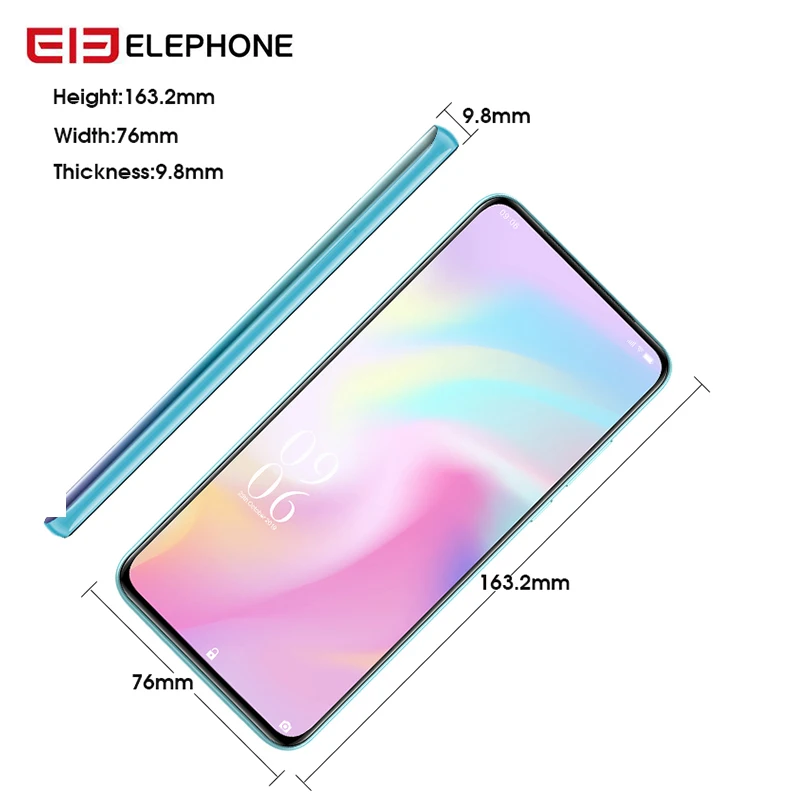 Elephone PX 6,5" FHD+ полноэкранная 16 МП всплывающая камера, глобальный мобильный телефон Android 9,0, четырехъядерный смартфон с отпечатком пальца