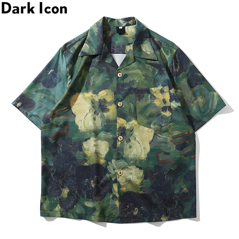 Мужская гавайская рубашка с принтом темной иконы ручной краски, летняя уличная Мужская рубашка 2020|Повседневные рубашки|   | АлиЭкспресс