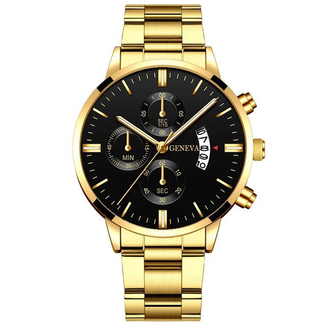 2020 Fashion Trend Men's Stainless Steel Watch Luxury Calendar Quartz Watch Men's Business Casual Watch Gold Gold