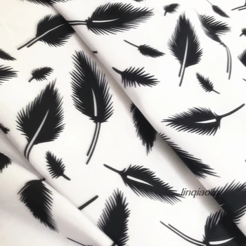

Fashion red blue black white feather print fashion fabric Wedding dress fabric