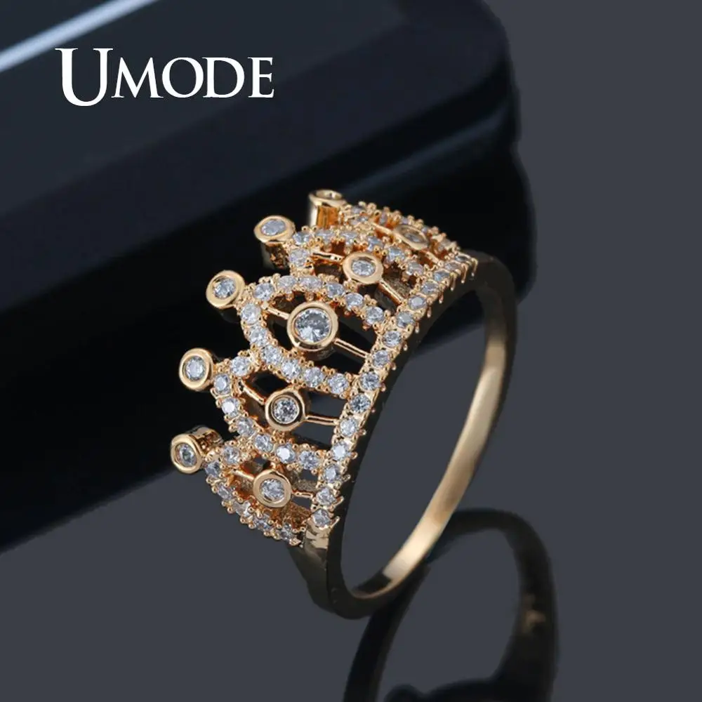 UMODE, дизайн, золотые кольца для девочек, для свадебной вечеринки, кольца с короной для женщин, обручальные кольца с фианитами, подарки, Прямая поставка UR0596
