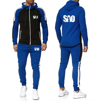 

SAO Sword Art Online Printed Jacket Men Casual Sweatshirt Harajuku Streetwear Men Splice Long sleeve+Pants 2Pcs Sporting Y