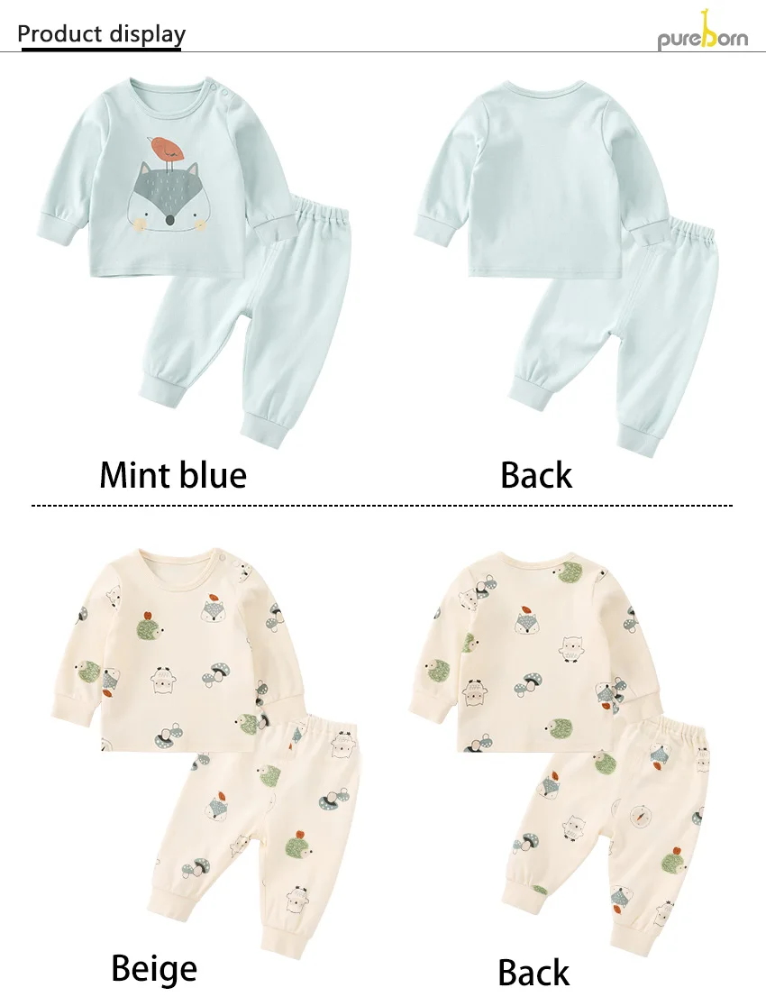 Pureborn/Комплект белья для малышей; детский топ+ штаны; комплект из 2 предметов; хлопковая одежда для сна с рисунком для малышей; Одежда для мальчиков и девочек; сезон весна-осень