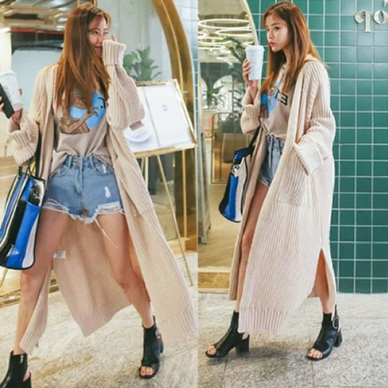 Негабаритное длинное Свободное пальто выше колен Кардиган женский Befree Manteau Femme Hiver джемпер Sueter ropa mujer осенний вязаный свитер