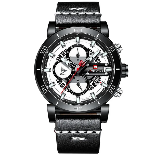 black white NAVIFORCE для мужчин s спортивные часы для мужчин Лидирующий бренд роскошные кожаные кварцевые автоматические часы с датой мужские армейские военные водонепроницаемые наручные часы - Цвет: black white