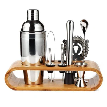 

9pcs/set 750ml Stainless Steel Cocktail Shaker Bartender Shaker Kit Log Rack Base Bar Set Tool