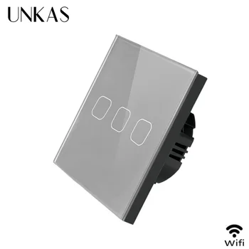 

UNKAS Smart Home 1/2/3 Gang 1 Way Wireless WiFi EU Standard Touch Wall Light Switch White Luxury Crystal Glass