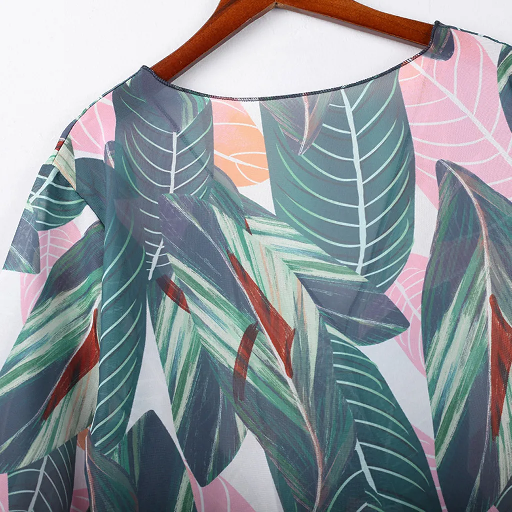 Boho женские шифоновые блузки принт песчаный пляжный кардиган Свободная блузка Топы Femme халат для отдыха летняя весенняя одежда 729