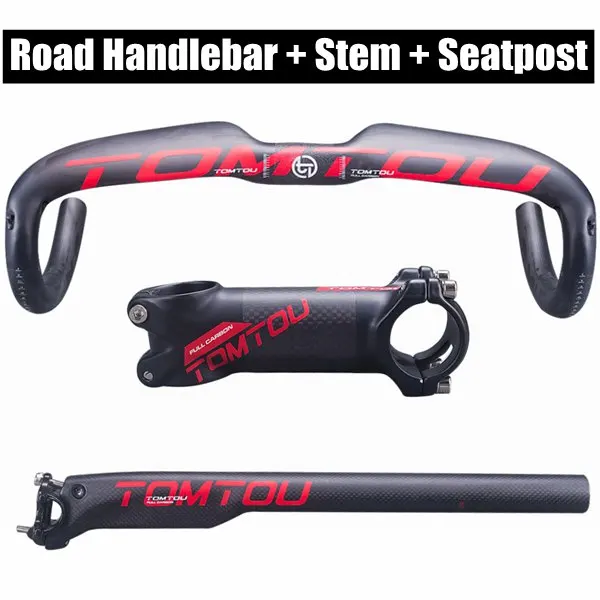 Road Handlebar Sets TOMTOU матовое красное углеродное волокно дорожные велосипеды откидной руль наборы ручка Aero+ стержень+ подседельный штырь ломающиеся части для велосипеда-TS7T12 - Цвет: Road Handlebar Sets