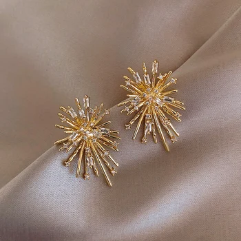 Korean New Design Hot Sale Fashion Jewelry Personality Firework flowers Earrings Metal Copper Inlaid Zircon Earrings for women